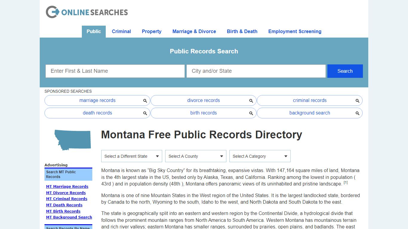 Montana Free Public Records Directory - OnlineSearches.com