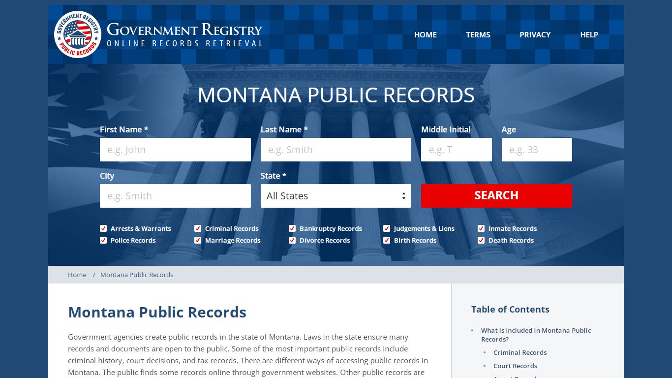 Montana Public Records Public Records - GovernmentRegistry